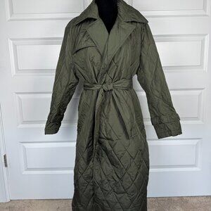Rebecca Minkoff Diamond Quilted Belted Long Trench Coat | Forest Green | Size XL